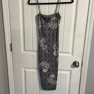 Plaid flower bodycon dress